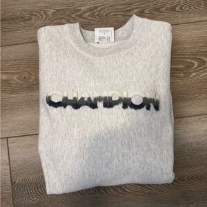 Champion Woman’s Heather Gray Crewneck Sweatshirt with Fuzzy Logo